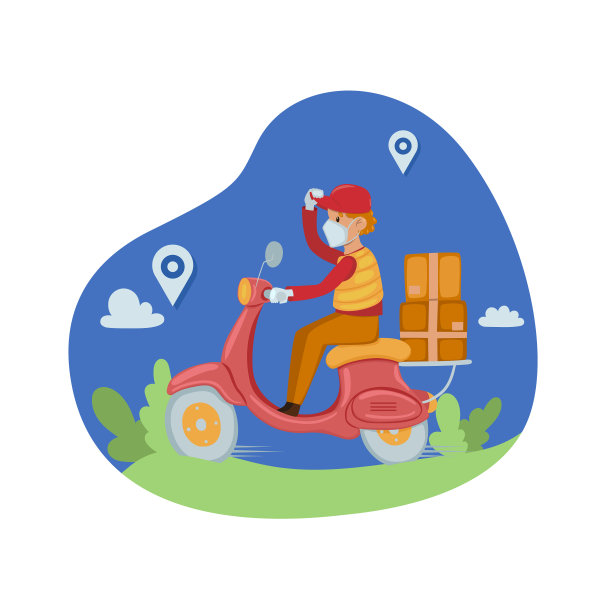 一个戴着面具和手套骑着摩托车的男人送货图片下载