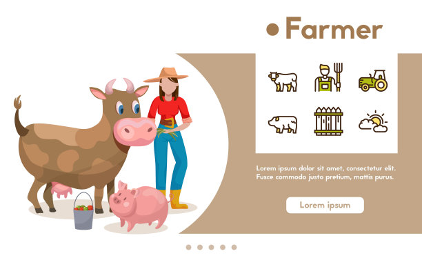 旗帜农民与线性图标设置图片下载