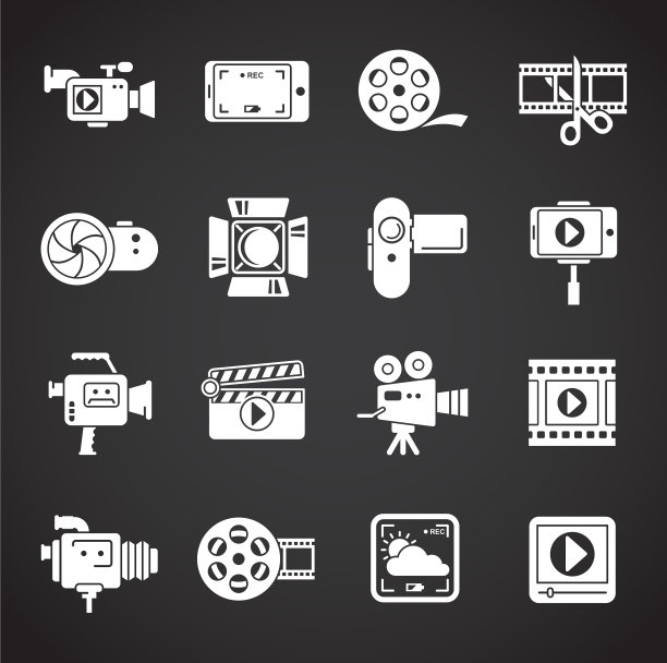 摄像相关的图标设置在背景上图片下载