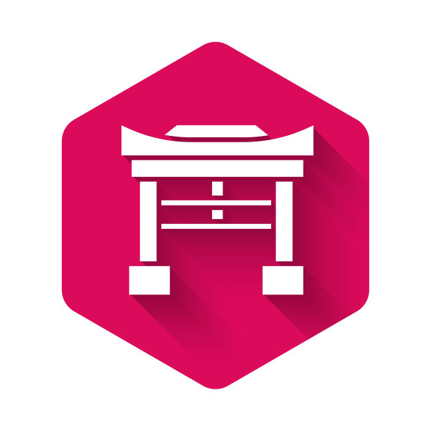 白色日本门图标孤立与长影子图片下载