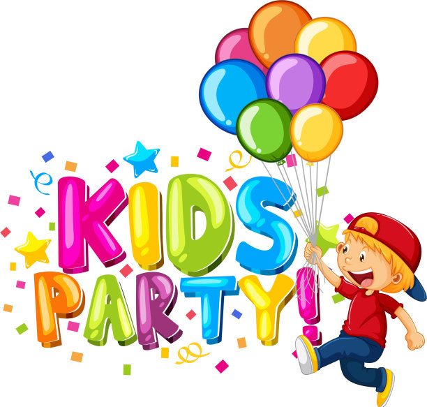 字体设计的单词儿童派对与快乐的孩子图片下载