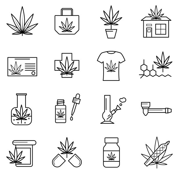 大麻标志黑色细线图标集图片下载