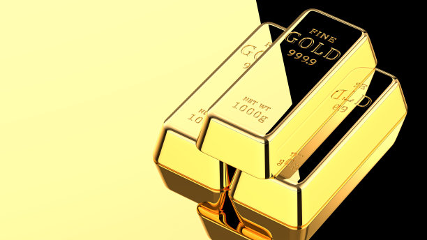 三维渲染插图三个金条上的金色表面与黑色反射。堆叠金条作为商业金融银行概念背景与拷贝空间图片下载