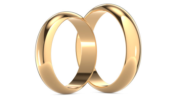两个金婚戒孤立在白色，婚戒背景概念图片下载