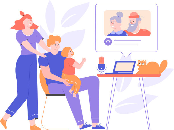 父母和女儿给祖父母打电话图片下载