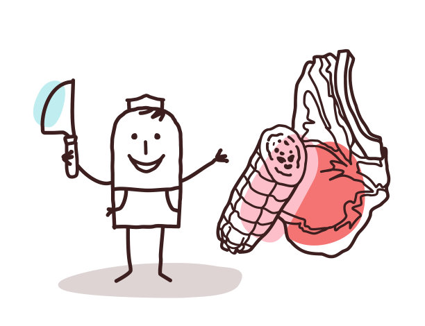 卡通食品零售商-屠夫和肉类图片下载