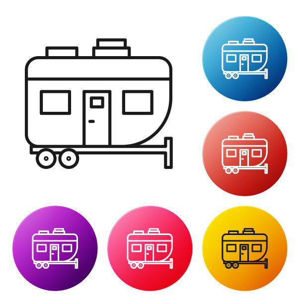 黑色线房车露营拖车图标孤立上图片下载