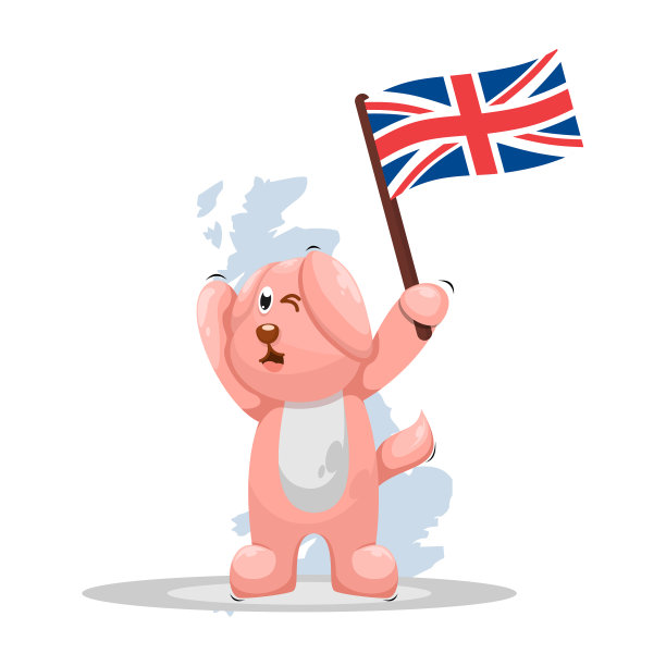 可爱的狗与英国国旗卡通图片下载