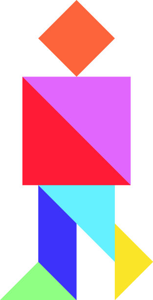 彩色七巧板在人字形上行走图片下载