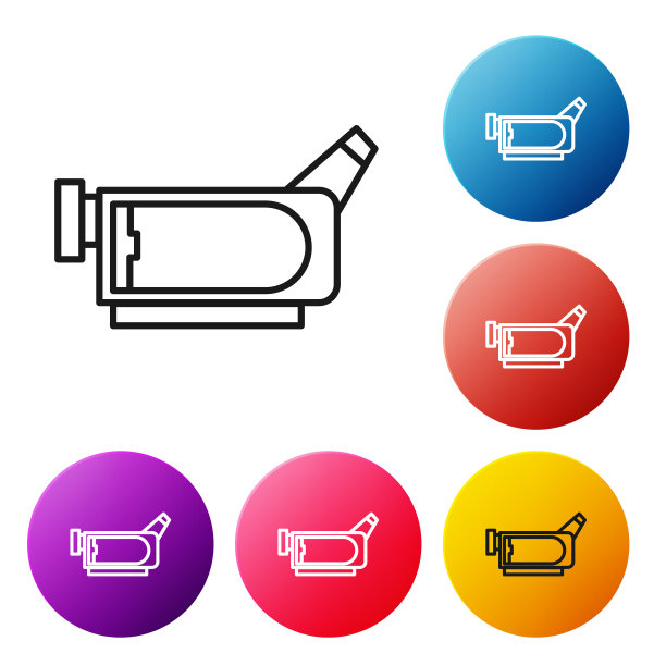 黑线电影摄像机图标孤立在白色上图片下载