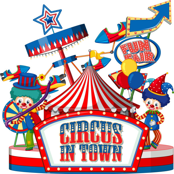 字体设计的文字马戏团在镇上与小丑图片下载
