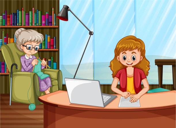 一个老妇人在电脑上工作的场景图片下载