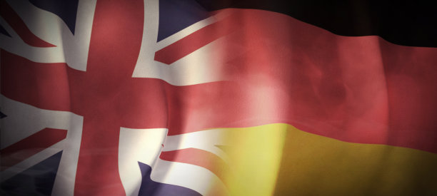 英国与德国经济合作的旗帜3D渲染。图片下载