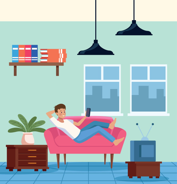 男人在沙发上使用智能手机的场景图片下载