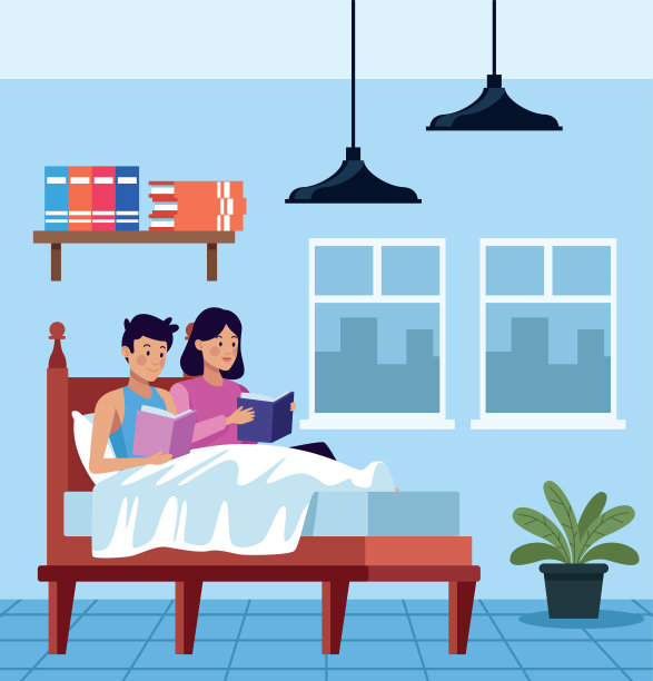 夫妇在四方庭卧室场景图片下载