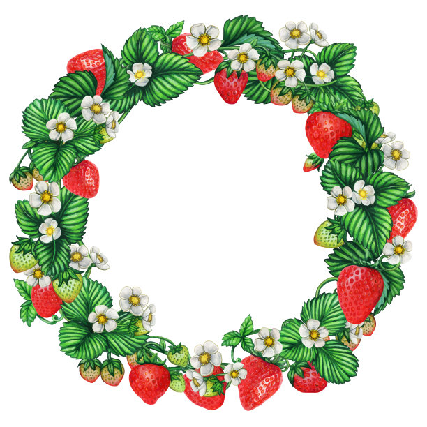 新鲜水彩草莓花环图片下载