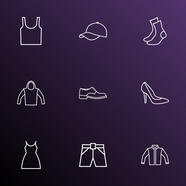 服装图标系列风格设置与夹克高跟鞋图片下载