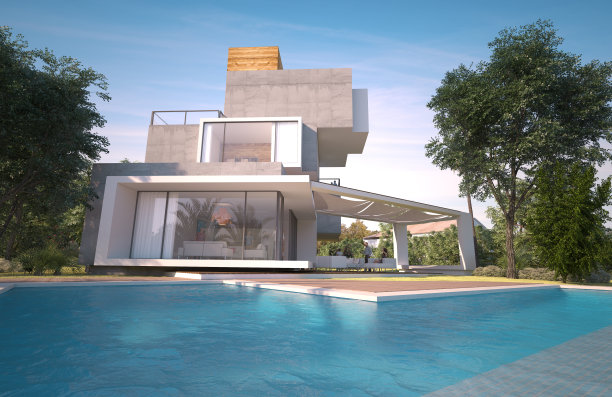 多层原有别墅，有游泳池和花园图片下载