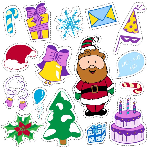 圣诞贴纸孤立在白色背景涂鸦风格。祝你新年快乐。图片下载
