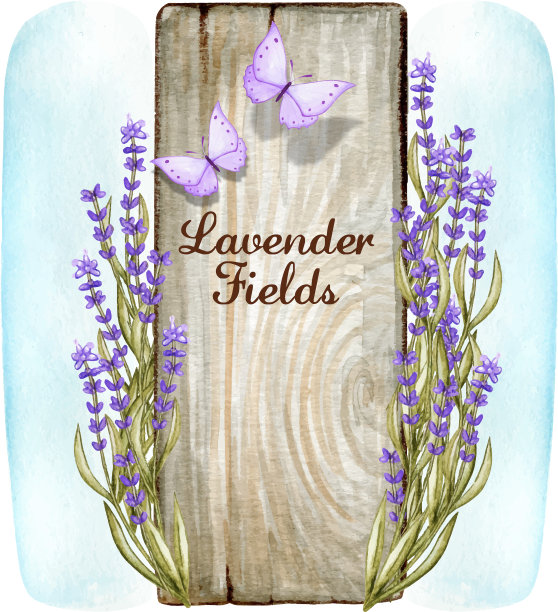 水彩浪漫的木制标志与薰衣草图片下载