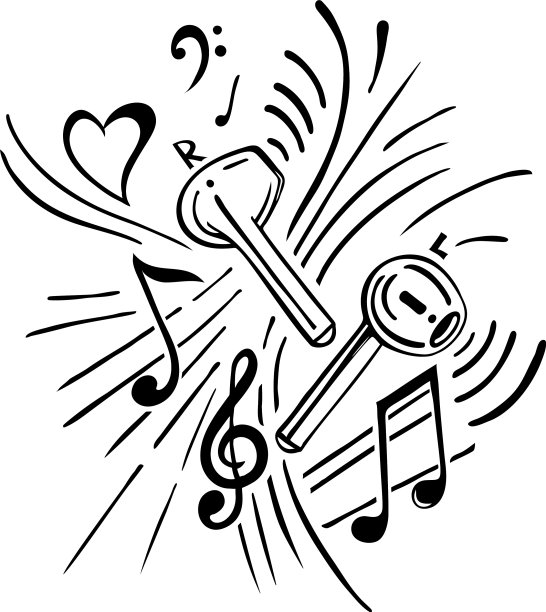 耳机和乐谱素描图片下载