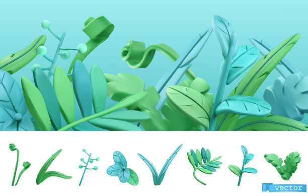 蓝色和绿色的春天草卡通3d图标集图片下载