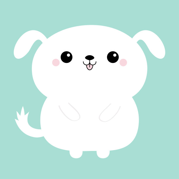 白色的小狗狗图标。可爱有趣的头脸。可爱卡通人物。粉红色的脸颊。情人节快乐。婴儿贺卡模板。蓝色背景。平面设计。图片下载