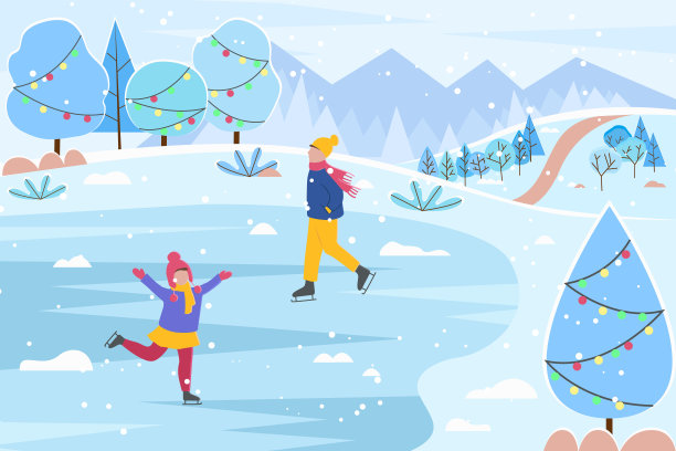 孩子们在溜冰场滑冰男孩和女孩冬天素材图片