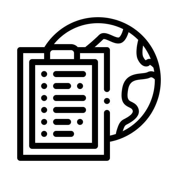 地球球体和任务纸列表在剪贴板图标矢量大纲插图图片下载