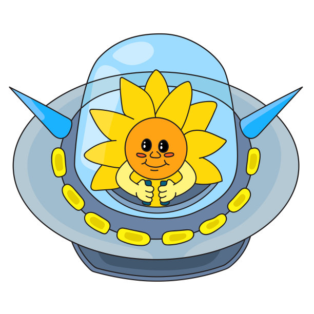 卡通形象的太阳登上不明飞行物飞机图片下载