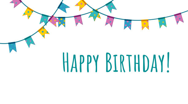 生日国旗花环。彩旗用绳子从上面挂下来。矢量图图片下载