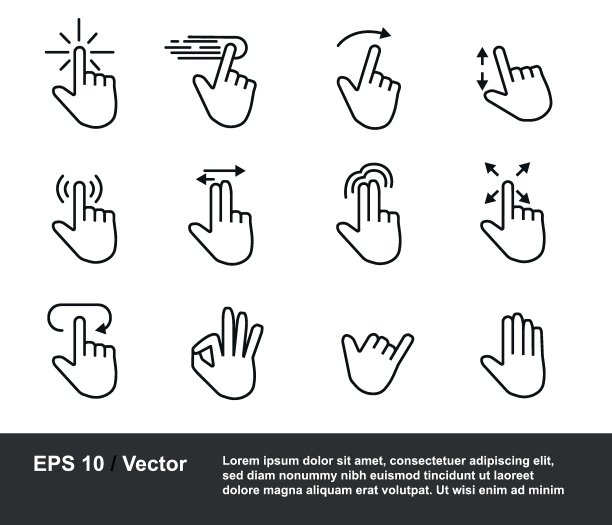 触摸屏手势矢量图标图片下载