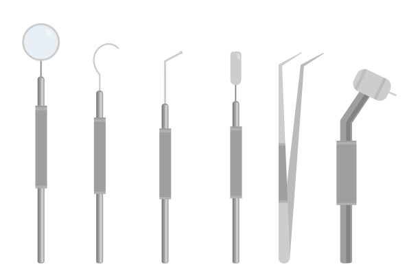 牙科设备。牙科医疗器械和医学的概念。一套牙科设备的说明。矢量插图在一个平面风格孤立在白色背景。图片下载