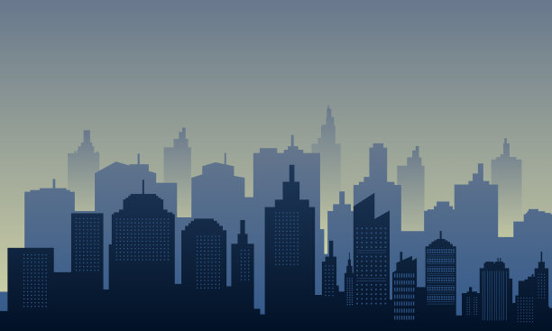 晨曦中的城镇剪影图片下载