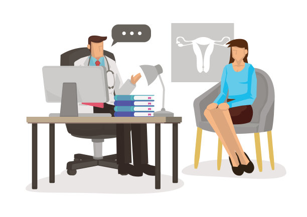 妇科医生在病房里咨询病人。图片下载