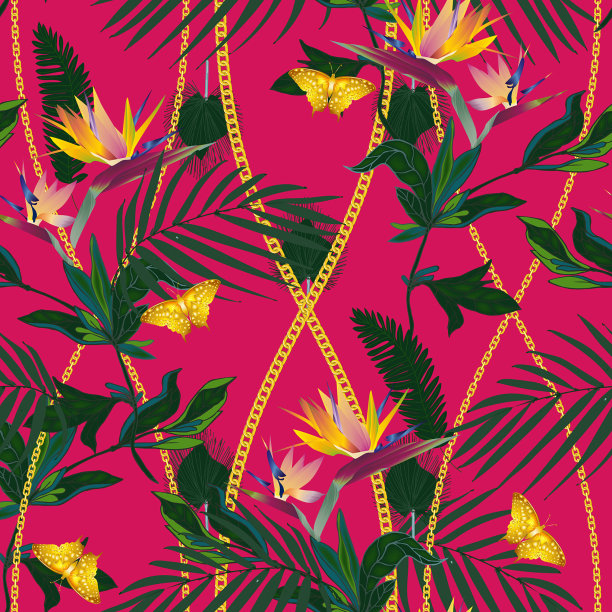 无缝模式与热带丛林植物图片下载