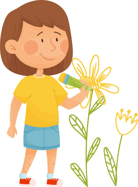 微笑的女孩用毛毡笔在上面画花图片下载