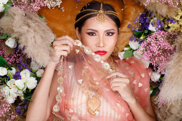 身穿印度传统婚纱的新娘肖像图片下载