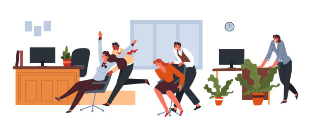 办公室职员在休息时推椅子图片下载