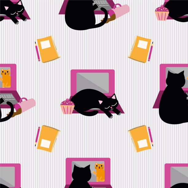 可爱的卡通猫睡在笔记本电脑上图片下载