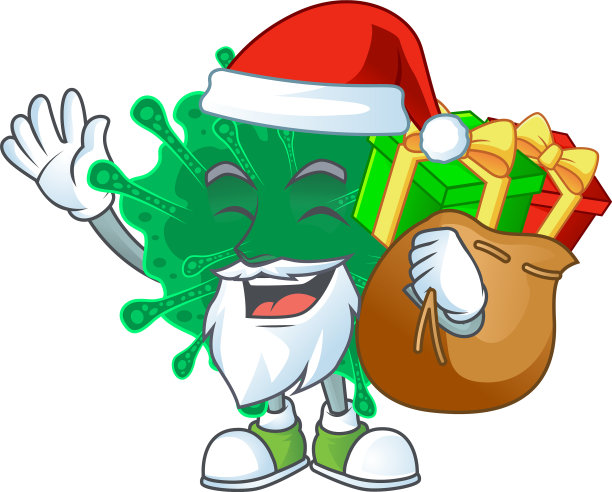冠状病毒肺炎圣诞老人与盒子礼物图片下载