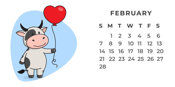 2021年桌面日历页面。可爱的斑点牛，做运动的牛或牛，瑜伽，休息。2021年，东方或中国历法的牛年。矢量股票，准备打印模板。图片下载