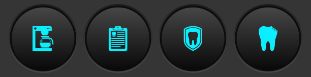 设置咖啡机与壶，剪贴板牙科卡，牙科保护和断牙图标。向量图片下载