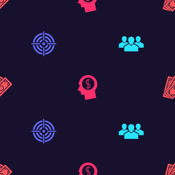 用户组、目标运动、商务人士规划思维和堆叠纸币的无缝图案矢量图图片下载