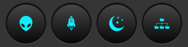 设置外星人，火箭飞船与火，月亮和星星和文件夹树图标。向量图片下载