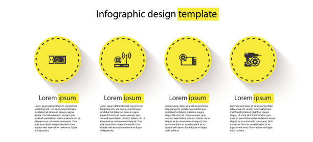 设置快速付款，路由器和wi-fi设置，微波炉和钻机。业务信息模板。向量图片下载