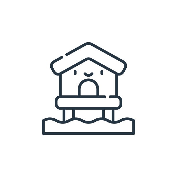 海滩房子矢量图标孤立在白色背景。轮廓，细线海滩别墅图标，用于网站设计和移动，应用程序开发。细线海滩房子轮廓图标矢量插图。图片下载