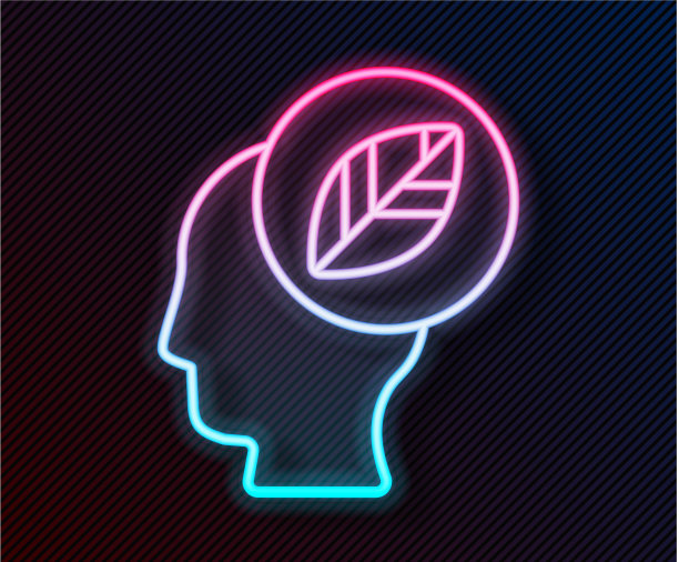 发光的霓虹线人的头与叶内的图标图片下载