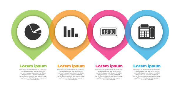 设置饼图信息图，饼图信息图，数字闹钟和电话。业务信息模板。向量图片下载
