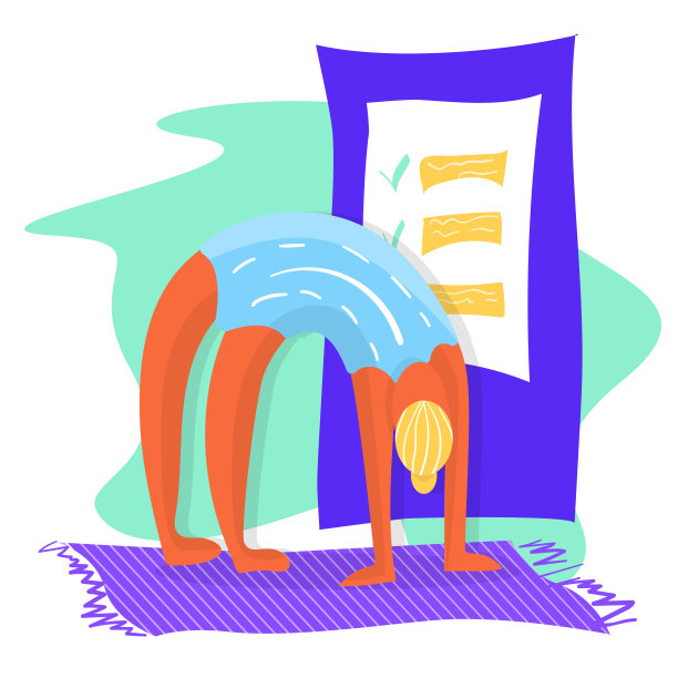 股票矢量插图的瑜伽女孩，看教程上的智能手机。图片下载